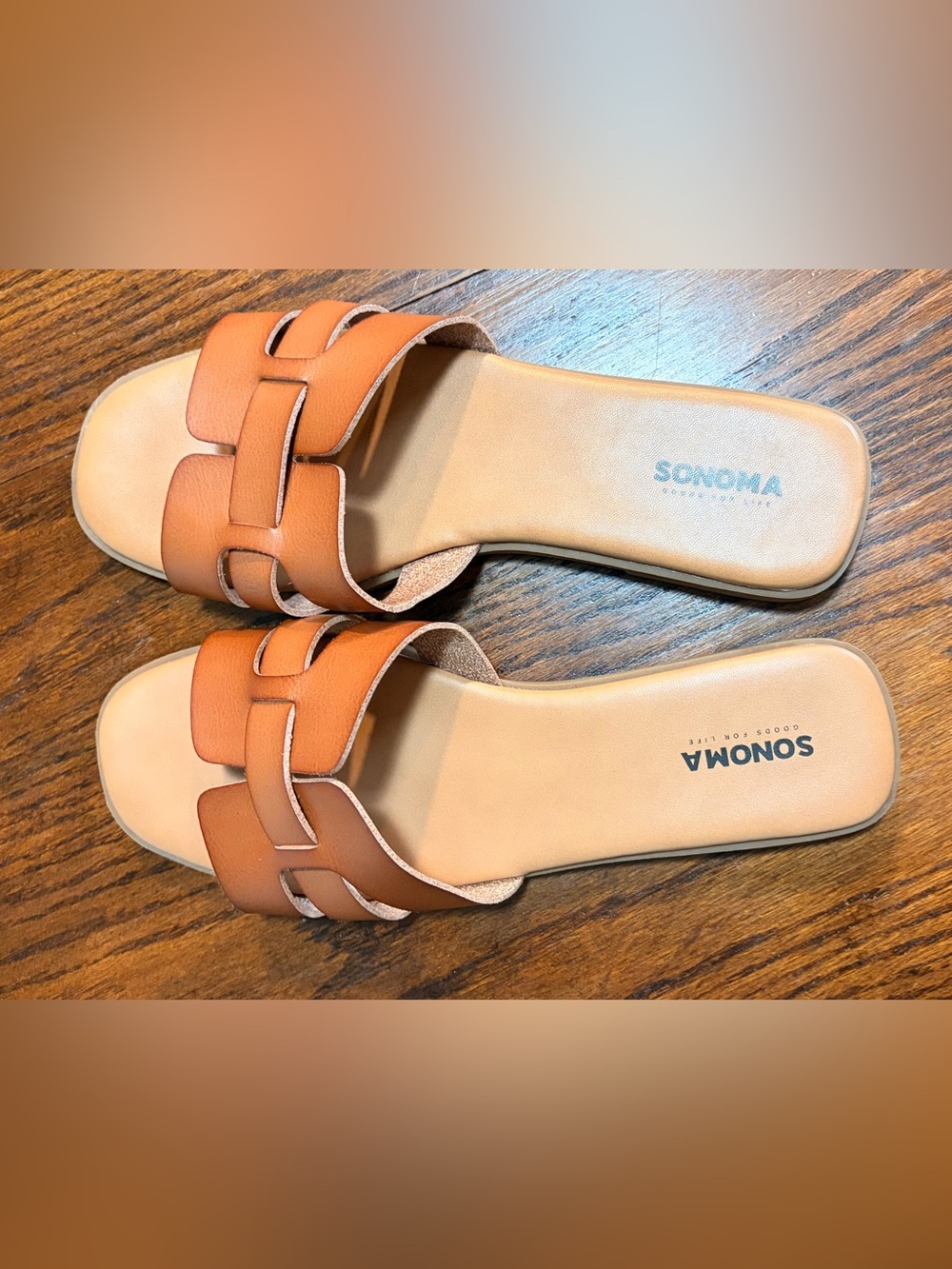SONOMA Tan/Brown Woven Slip On Slide Sandals for Women. Size 9
